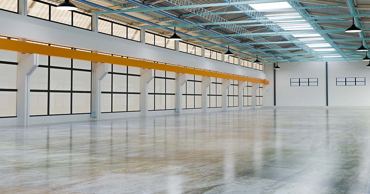Warehouse with polished concrete floor